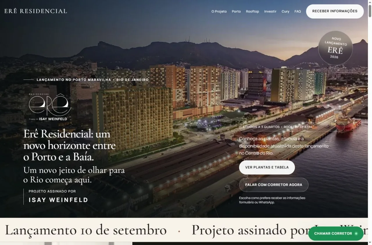 Print da página inicial de Erê Residencial, exemplo de site no portfólio de Soluções Digitais